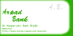 arpad bank business card