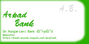 arpad bank business card